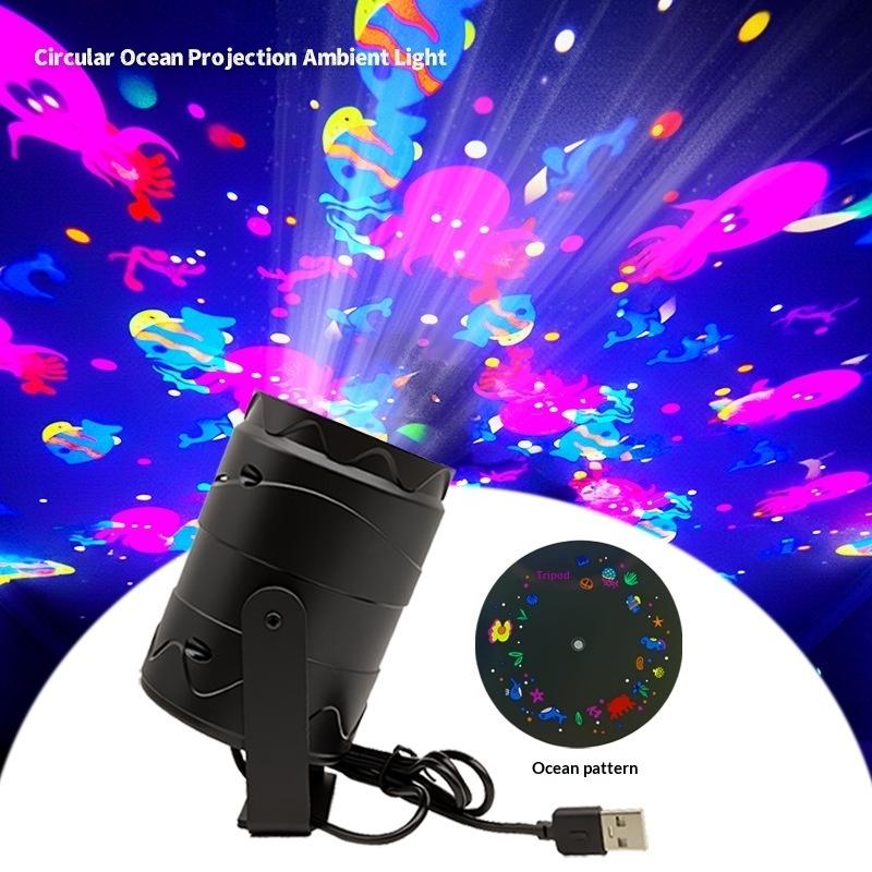 Ocean Pattern Projector Lights Usb Led Rotating Stage Atmosphere Lamp Garden Lighting Party Holiday Decor