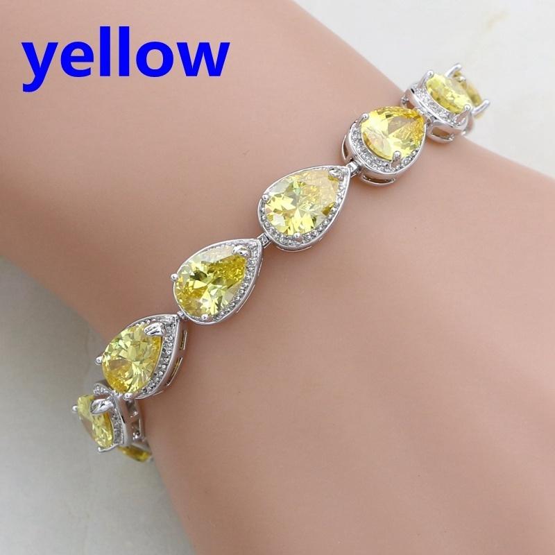 Water Drop Red Garnet CZ 925 Silver Jewelry Length 21cm Link Chain Bracelet for Women Free Gift Box
