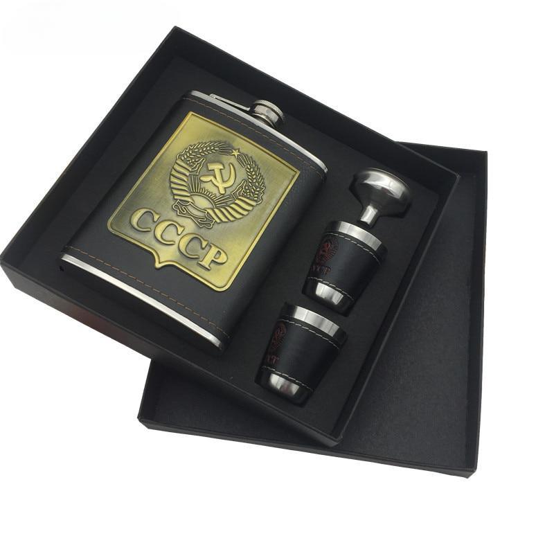 1 set da 8 once di whisky Flagon 18/8 in acciaio inossidabile, fiaschetta per alcol e vodka con scatola regalo e involucro in pelle PU
