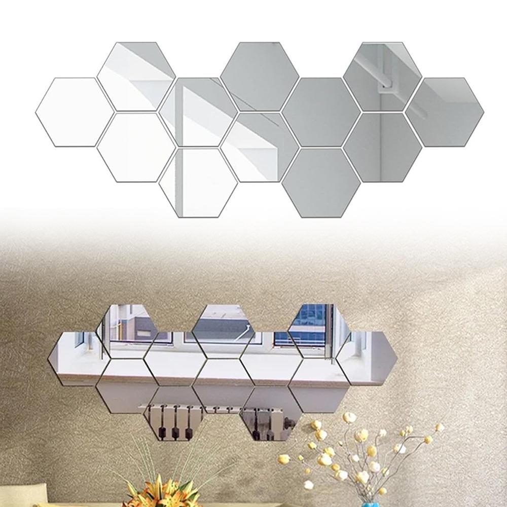 12pcs Hexagon Mirror Sticker Self Adhesive Art Wall Sticker Decals DIY Bedroom Living Room Bathroom Home Decor Christmas Decor