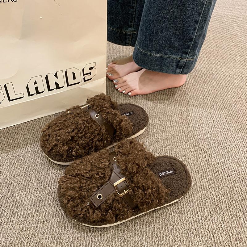 Damesko Baotou plysjtøfler polstret varme vinter tykk såle forhøyet hjemmetøfler fritidssko innendørssko snø bomullstøfler