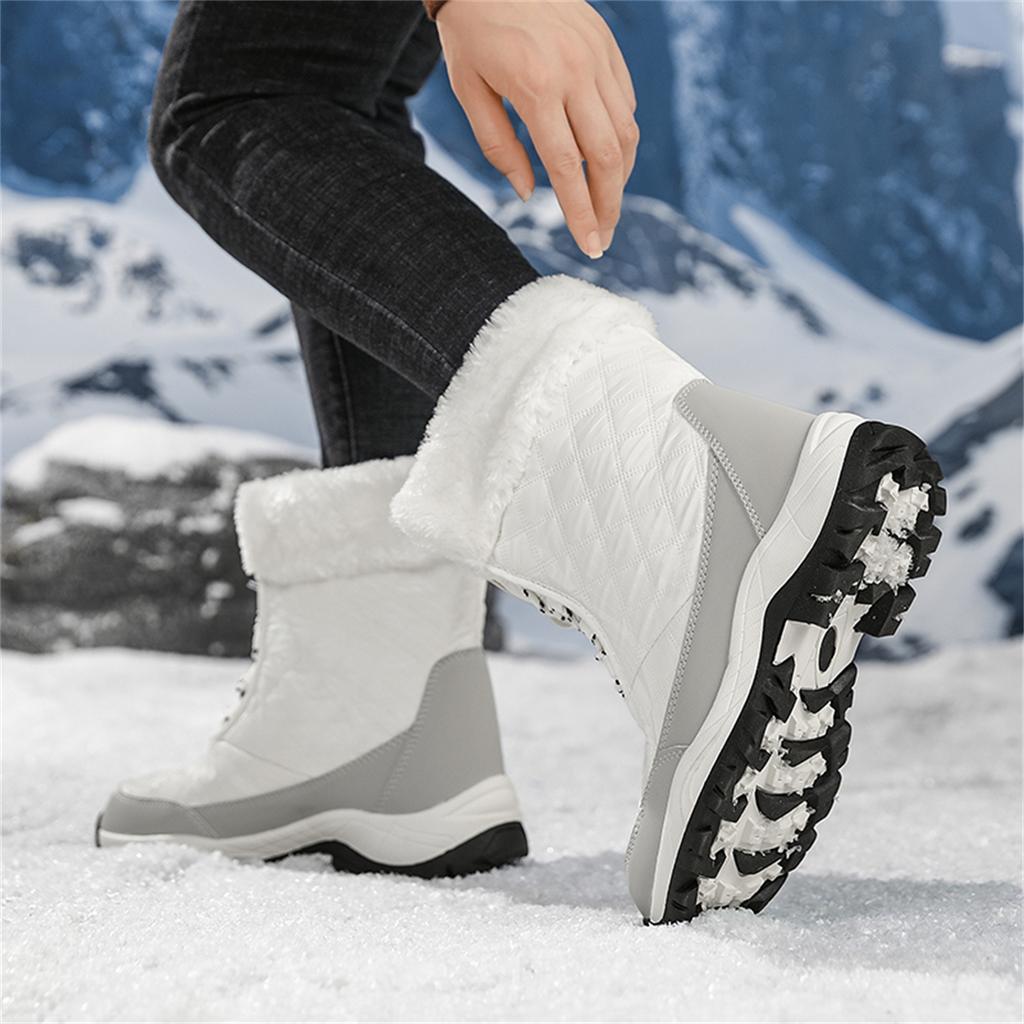 TUINANLE Winter Thick Women's Snow Boots Warm Plush Mid-calf Boots Non Slip Platform Snow Boot Casual Female White Shoes
