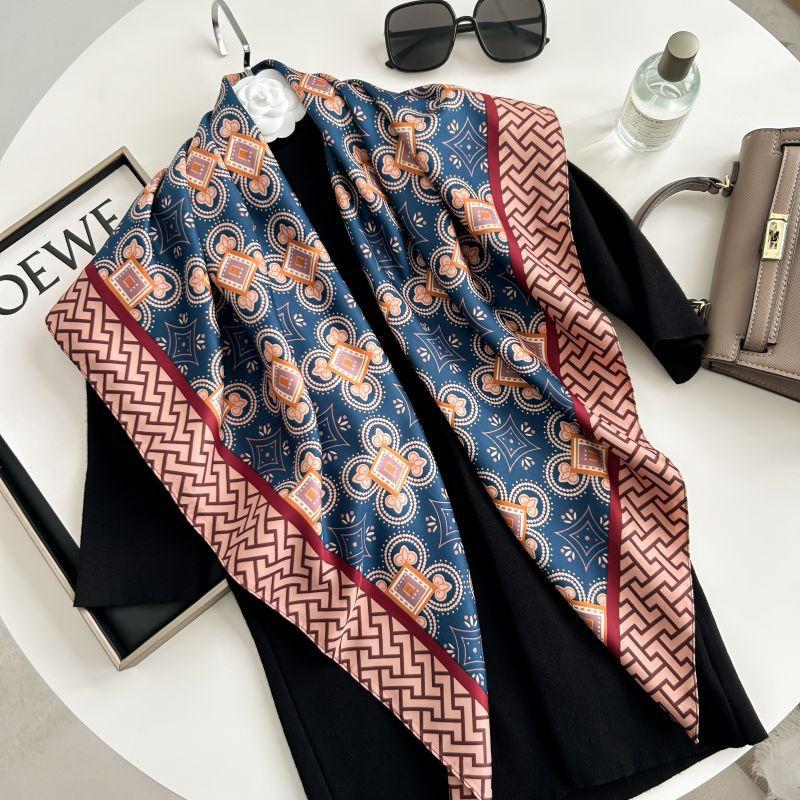 Letra Estampada Seda Imitada de Alta Qualidade Lenço de Seda Twill Decorativo Feminino