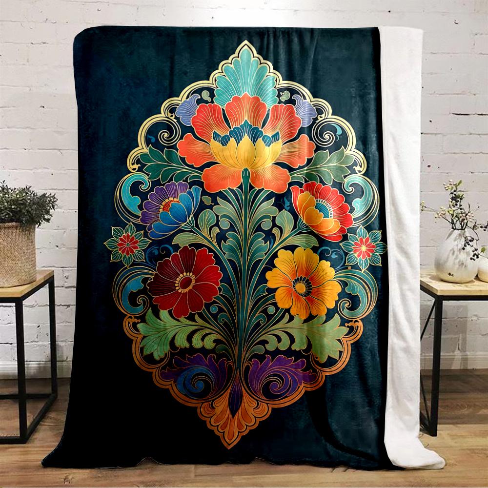 Vibrant Floral Mandala Design Blanket Flannel Blanket for Bedroom, Living Room, Sofa, and Nap Sofas.