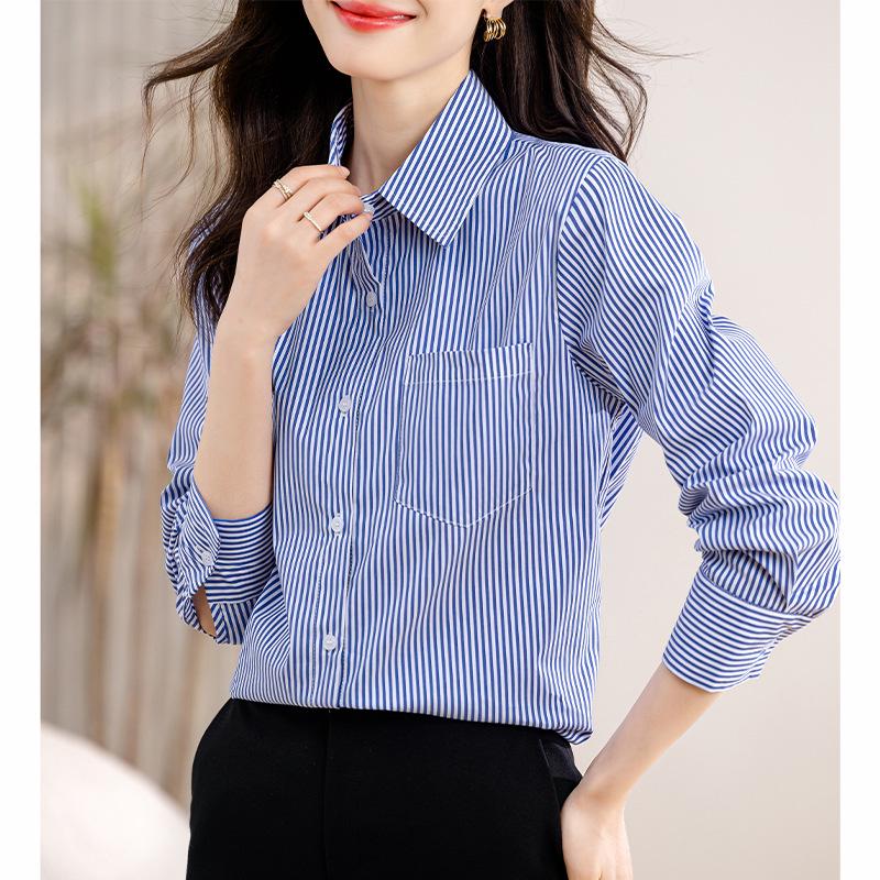 Women s Blue Striped Long Sleeve Shirt - 2026 Spring Slim Fit, Fashionable & Professional Design S