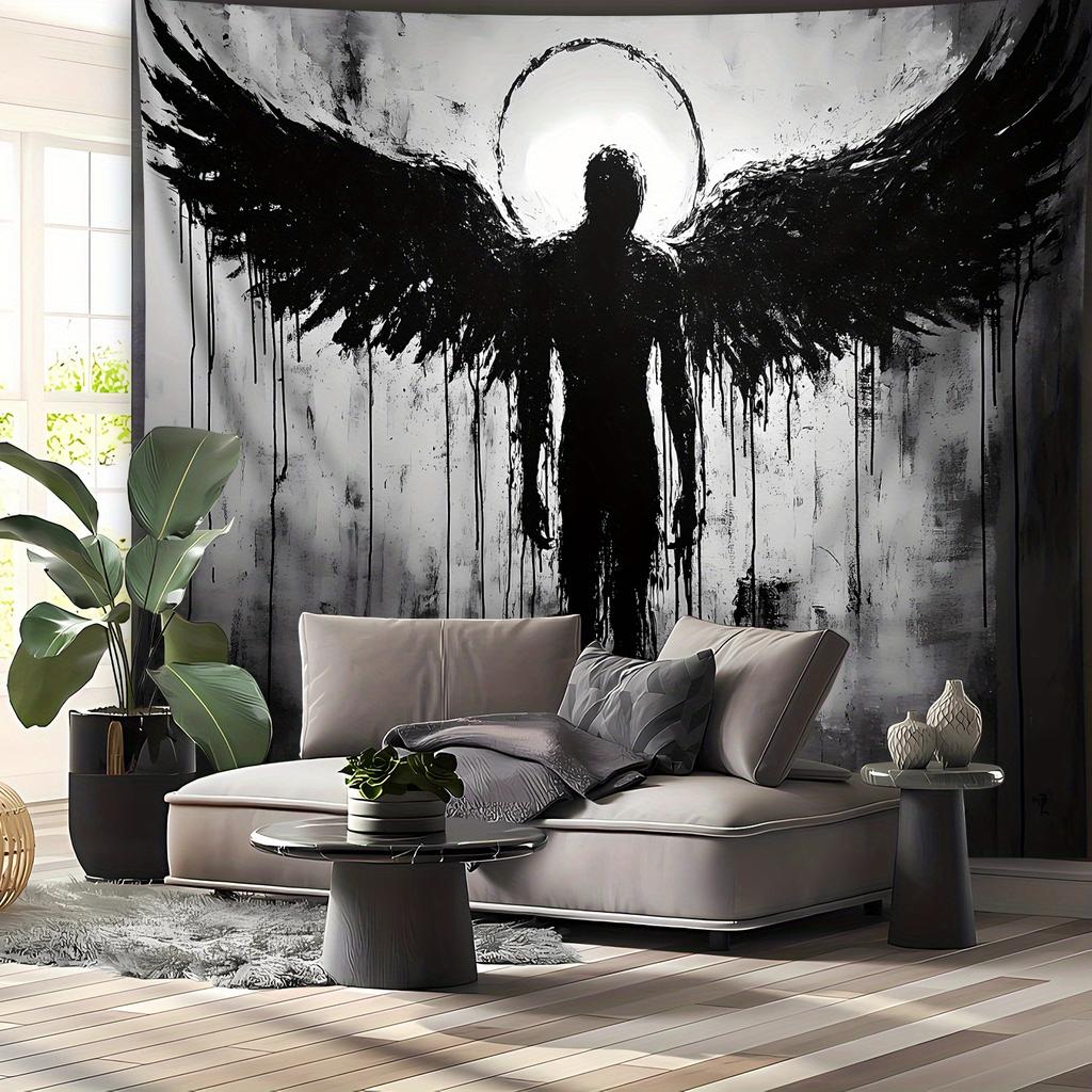 1Pc Ultra Large Black Angel Landscape Tapestry for Living Room Bedroom Home Office Decor