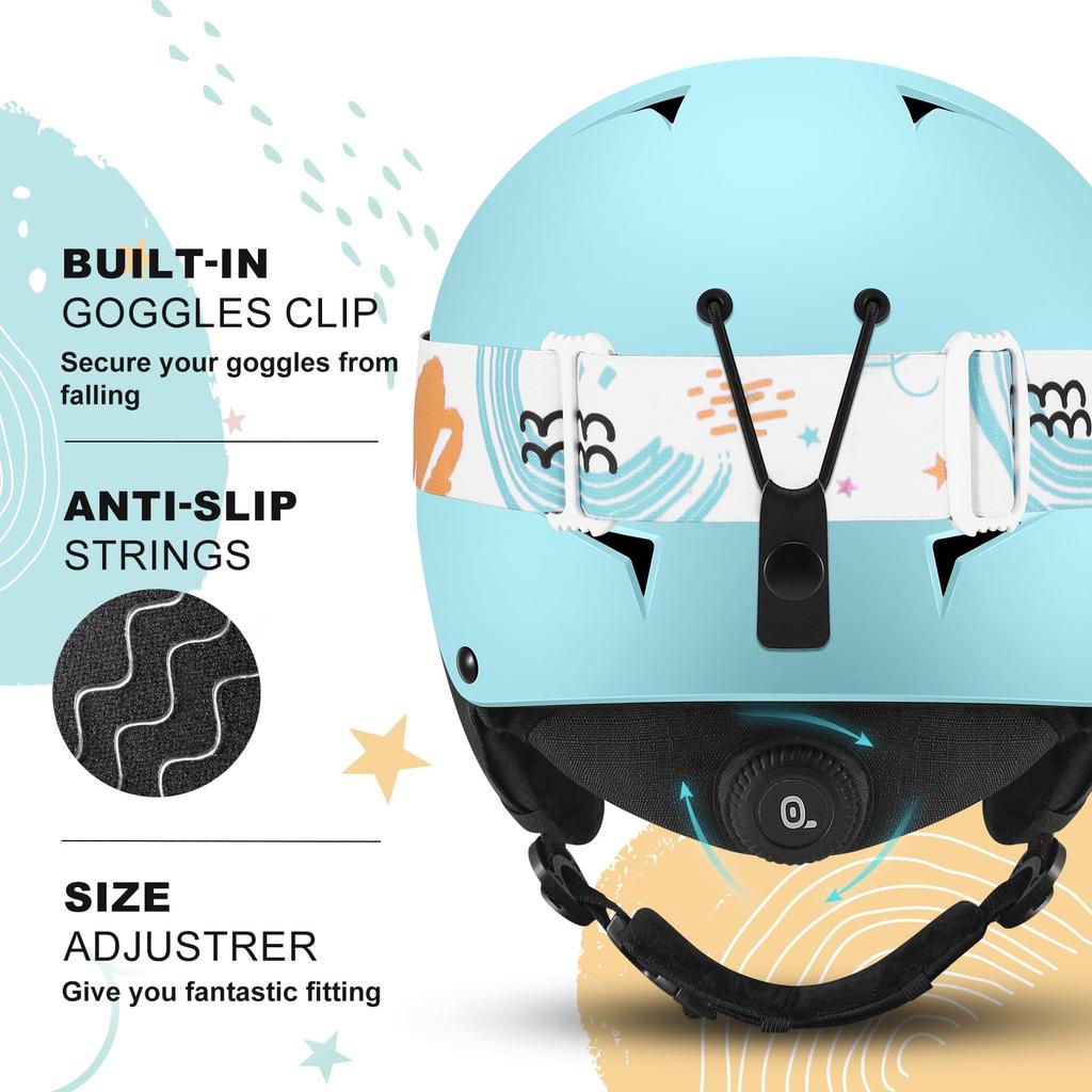 Odoland Ski Helmet with Snowboard Adjustable Impact Size Small Kids' Goggles, Helmet, Size, Anti-Fog, Resistant, Breathable, Cyan,