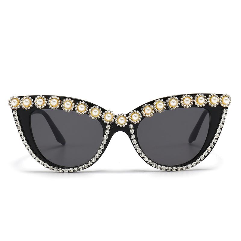 Diamond-Encrusted Sunglasses, Trendy Personalized Flower Cat'S Eye Ball Flat Glasses Sunglasses