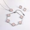 3PCS Four Leaf Clover Non fading Light Luxury Necklace Bracelet Earnail Set 13MM