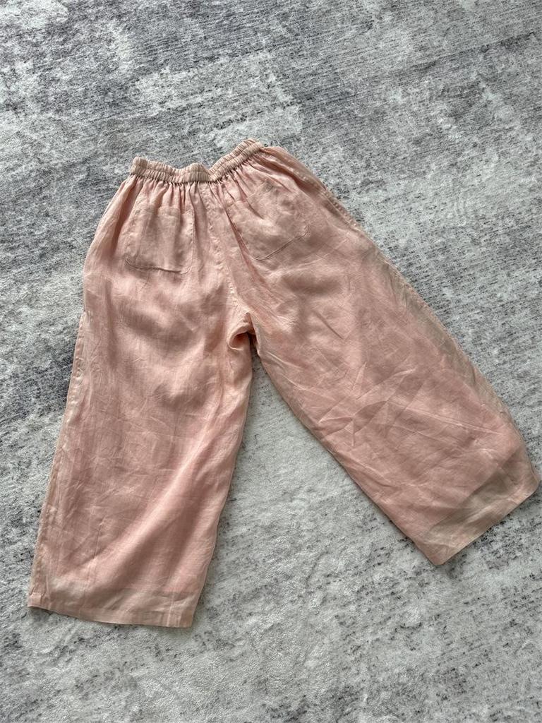 2024 Summer Arrival: Women's Shrimp Pink Tulle Linen Wide-Leg Long Pants