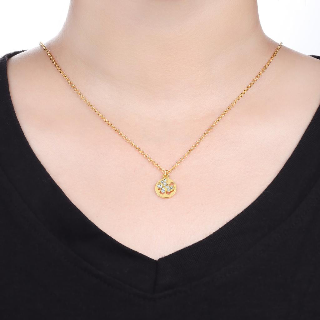 925 Silver Double-layered Butterfly White Zircon Necklace Hollowed-out Golden Part Woman's Necklace Fine Valentine Gift