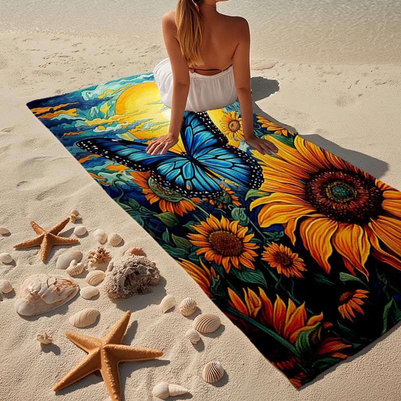 Butterfly And Sunflowers Beach Towel, Super Soft Microfiber, Gift for Her/Him, Birthday, for Pool, Beach, Travel, Home Decor Fan gifts