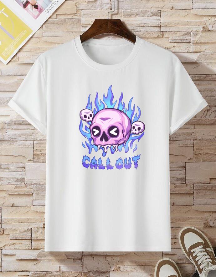 Call Out Pink Skull T-Shirt Blue Flame Graphic Tee Gamer Streetwear Unisex S разноцветный