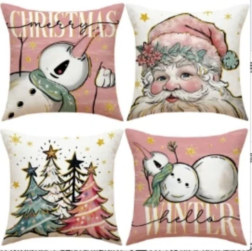 45x45cm Christmas Pillow Covers Set of 4,Winter Decorative Pillow Case, Merry Christmas Tree Cushion for Home Sofa Xmas Decor