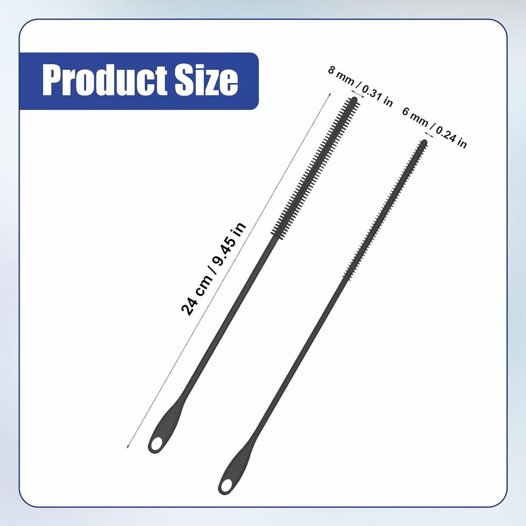 2pcs Silicone Straw Brushes, 6mm+8mm Reble Hanging Straw Cleaner Brush Extra Long Straw Cleaning Brush Bendable Crevice Brush Pipe Cleaners for Glass