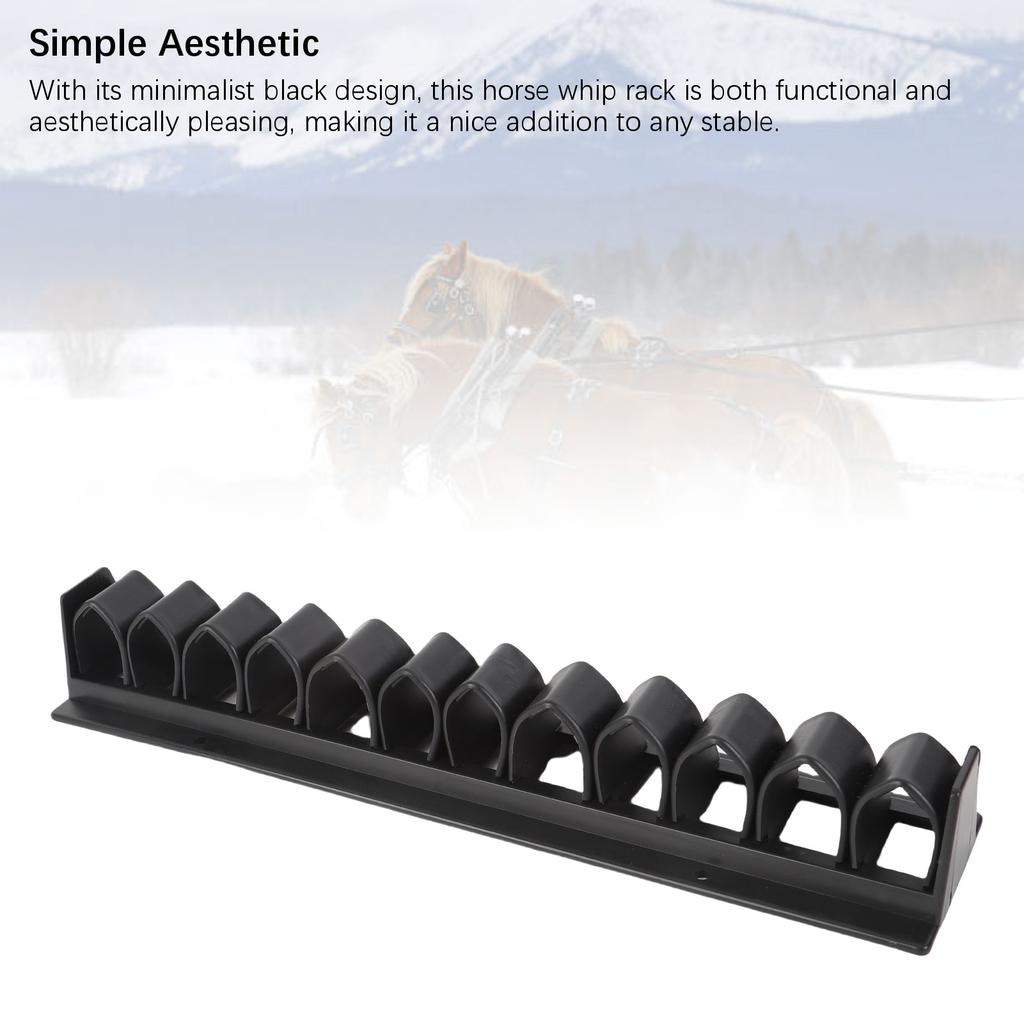 Držák na jezdecký bič, bičík, ABS, nástěnný, organizér na jezdecké biče, pojme až 12 bičů, pro uložení rybářských prutů, černý