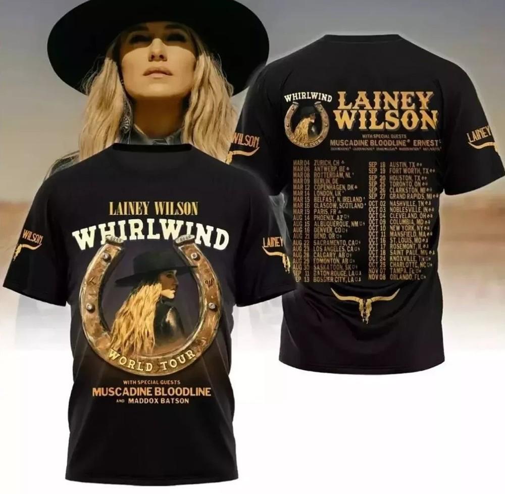 Collection Lainey Wilson Whirlwind World Tour 2025 T Shirt Full Size S5XL Unisex T-Shirt XXL