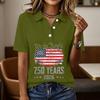 Damen Freizeit Kurzarm Hemd mit Knöpfen 250. Jubiläum Grafikdruck Polo Top für Unabhängigkeitstag Feier 2026 Gedenk-T-Shirt
