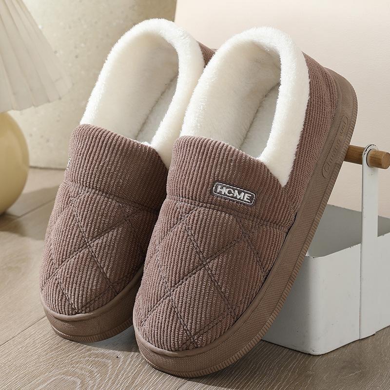 New autumn and winter thick-soled warm cotton slippers home indoor non-slip plush couple confinement cotton shoes outside