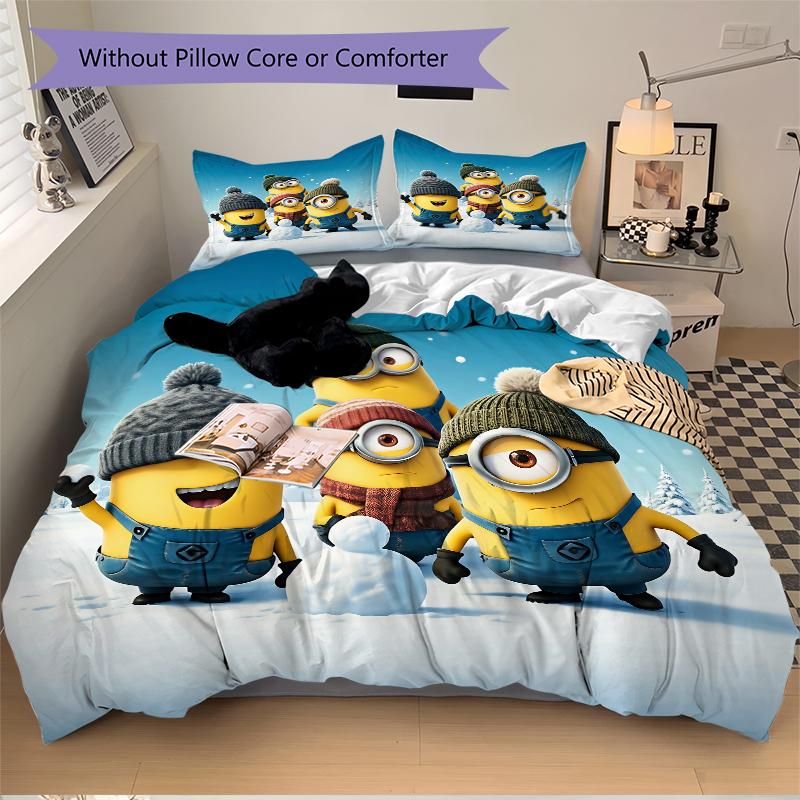 3Pcs Winter Minions Fun Bedding Sets For All Sizes New 3D Printed Bed Cover Comforter Duvet Cover Pillowcase Bedroom Decoration