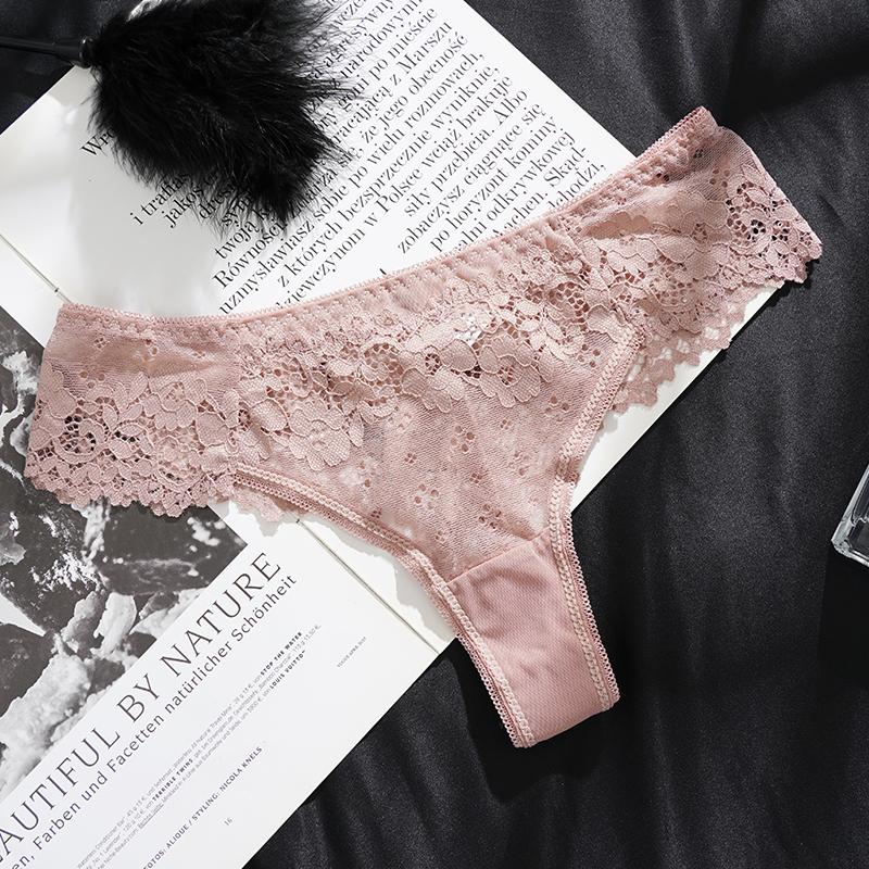 Women's Sexy Lace Floral Hollow Out Low-Rise Briefs Temptation Underwear High Quality Transparent Panties