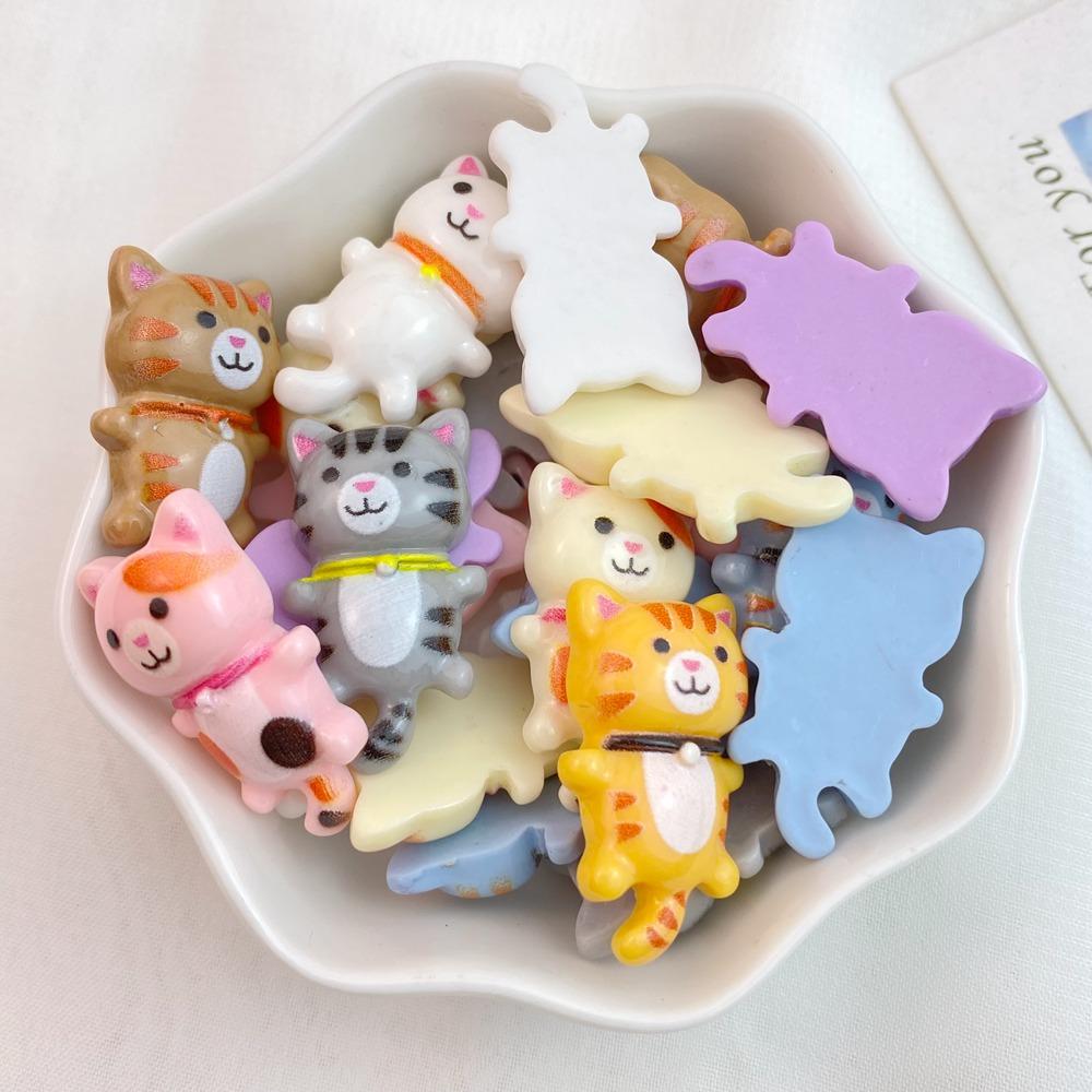 10Pcs New Cute Mini Colorful Cartoon Cat Series Flat Back Ornament Jewelry Bows Accessories