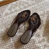 Summer New Women's Slippers Pearl Embroidered Stiletto Heels Flip Flops Wearing Low Heels Vintage Embroidered Female Sandals