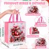 Non-Woven Christmas Gift Bags Reusable Pink Christmas Treat Bag with Handle Santa Claus Reindeer Berries Pattern Party Favor