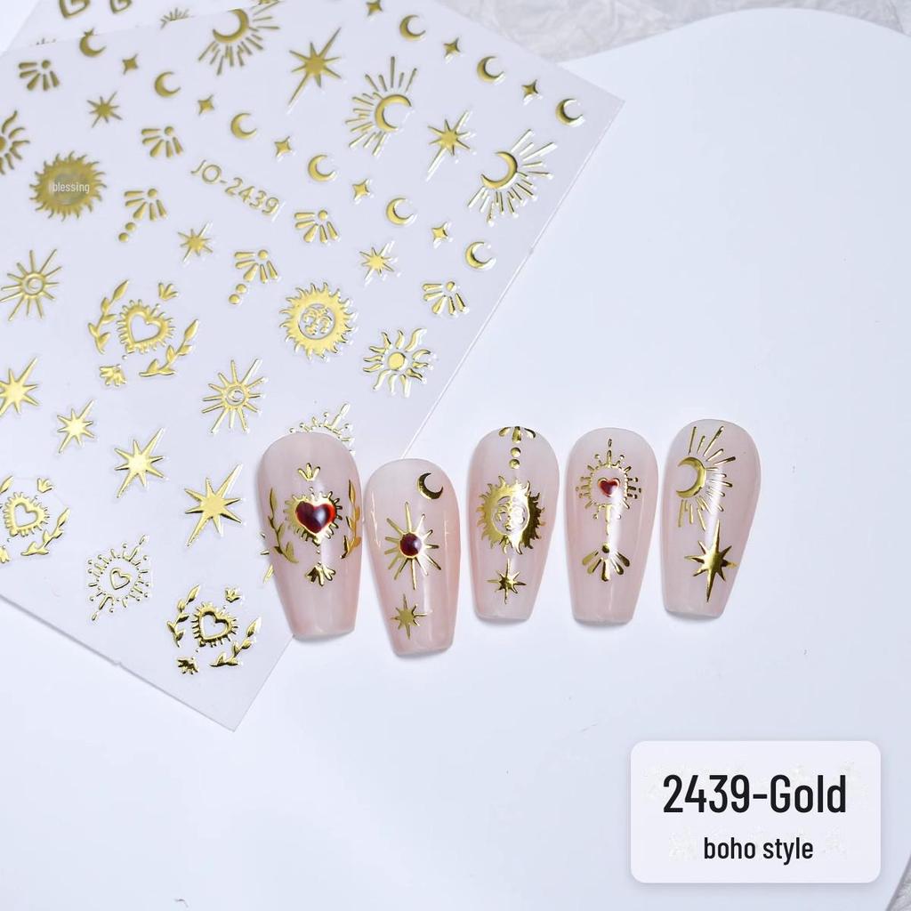 "Bohemian Silver Star & Moon Nail Sticker Set"
