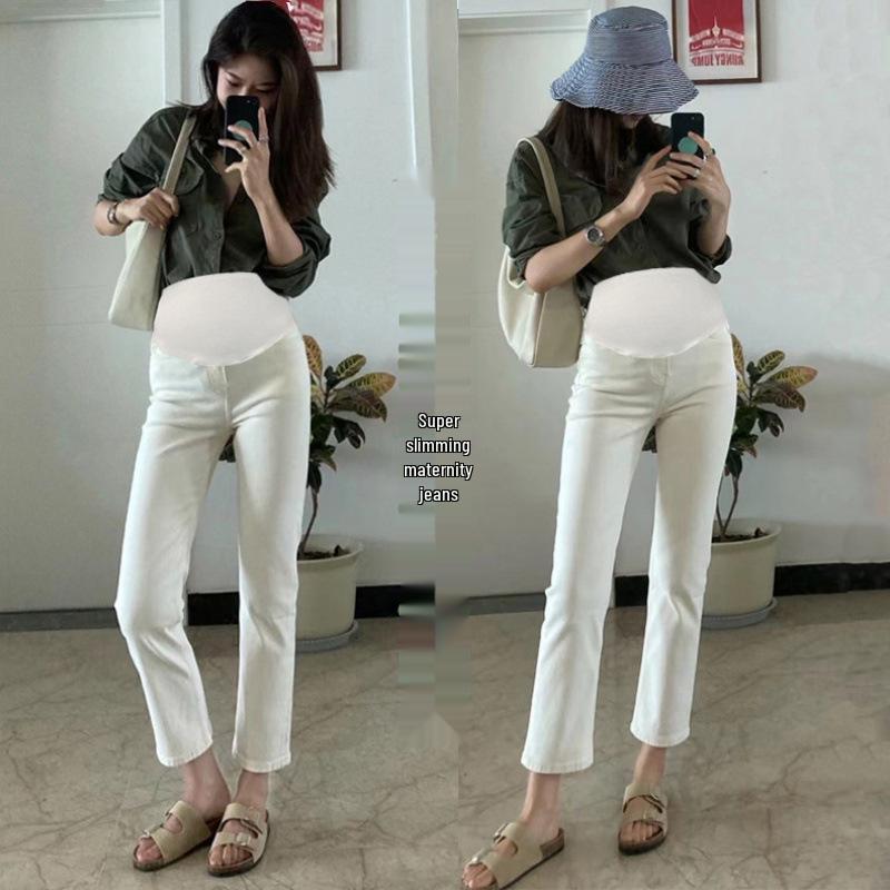 2026 Spring/Summer White Maternity Slim Straight-Leg Cropped Jeans XL