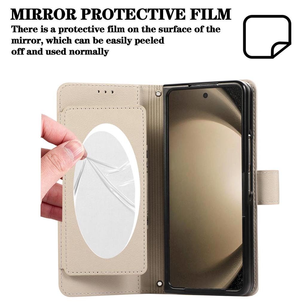 Samsung Z Fold 6/7 Mirror Flip Crossbody Leather Phone Case with Card Holder