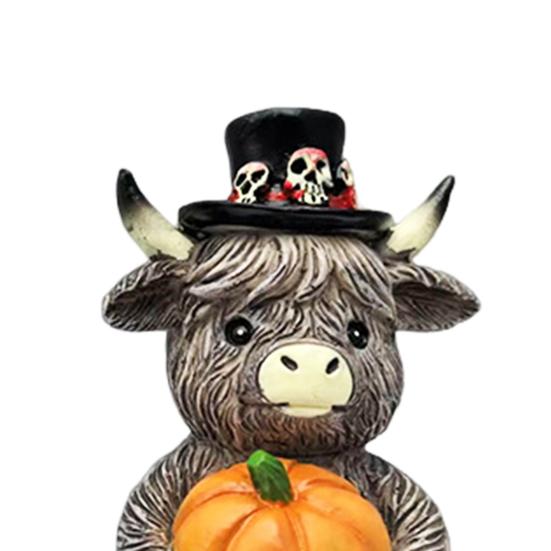 2 Pcs Highland Cow Figurine Autumn Pumpkin Maple Highland Cow Statue Resin Scottish