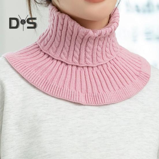 Gefälschter Schal für Damen, hoher Kragen, gedrehte Textur, Rüschenbesatz, einfarbig, Strickkragen, Herbst/Winter, verdickter, warmer falscher Kragen