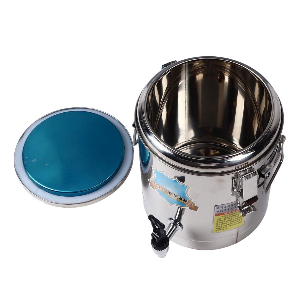 10L Insulated Soup Bucket with Faucet Commercial Rice Bucket Pot Stainless Steel Buckle Lid Handle Beverage Dispenser