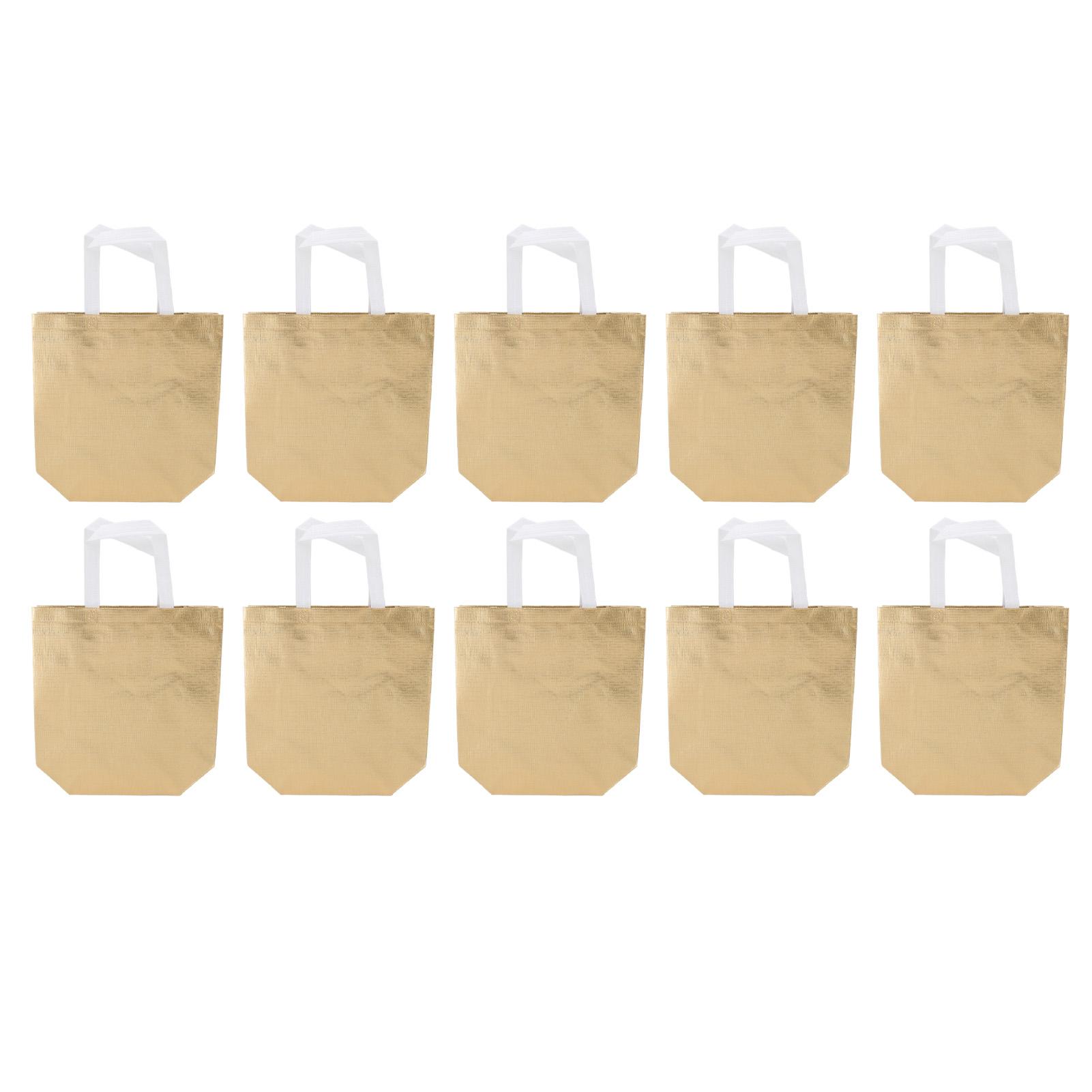 

10Pcs Glossy Reusable Gift Bags Set Metallic Bling Design Non Woven Fabrics Tote Bulk With Handles For Holiday Parties Other