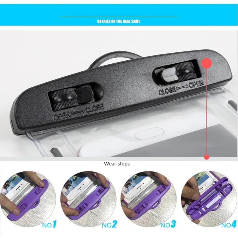 PVC Transparente Wasserdichte Handytasche Leuchtende Touchscreen-Trockentasche mit Siegelverschluss zum Schwimmen Tauchen Heiße Quelle Rafting