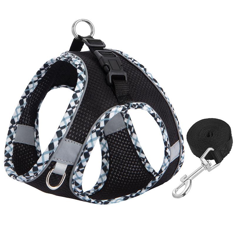 

Pet Dog And Cat Reflective Breathable Harness With Adjustable Leash For Walking And Training Black,2XS