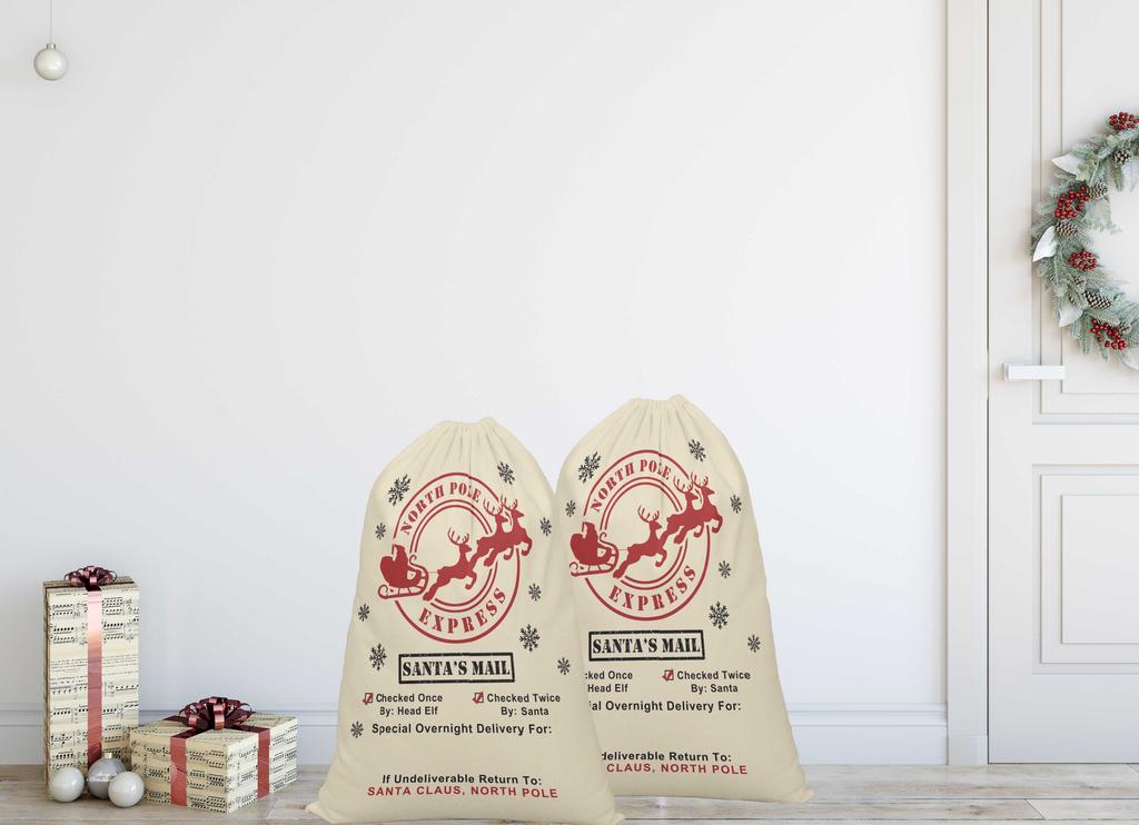 Printtoo Pack of 2 Drawstring Special Delivery Extra Large Size Christmas Sack Re-Usable Xmas Present Storage 27x20 Inch