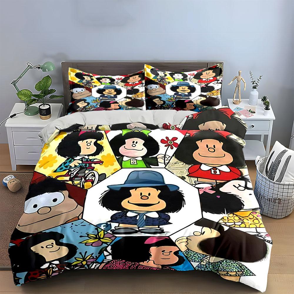 Cartoon Girl Pattern Collage Bedding Duvet Cover Set Duvet Cover Pillowcases (1*Duvet Cover 2*Pillowcases, without duvet insert)