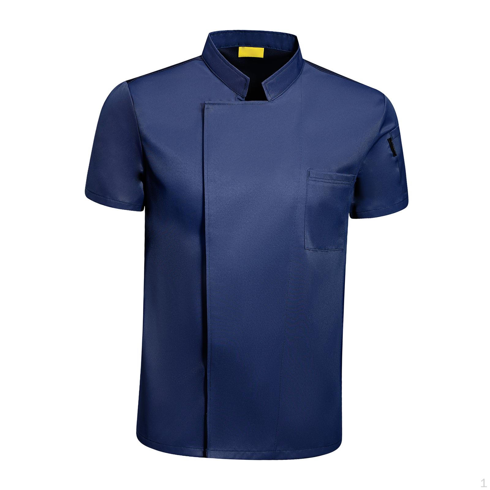 Поварской китель с коротким рукавом Одежда Официант Официантка Форма повара Рабочая одежда Дышащий Dark Blue XXL