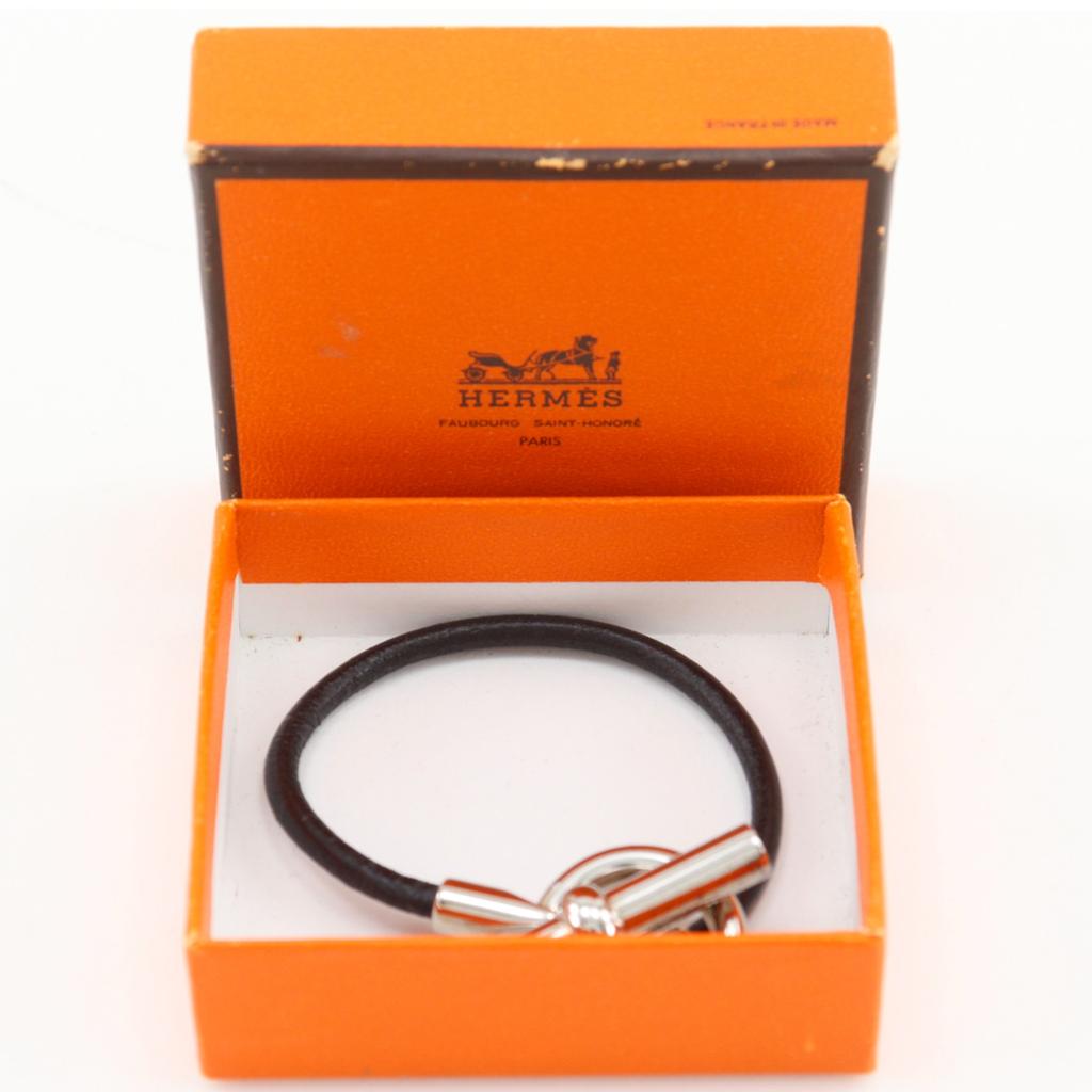 HERMES Grenan Bracelet Black / SilverHardware leather/metallic 22g unisex Used
