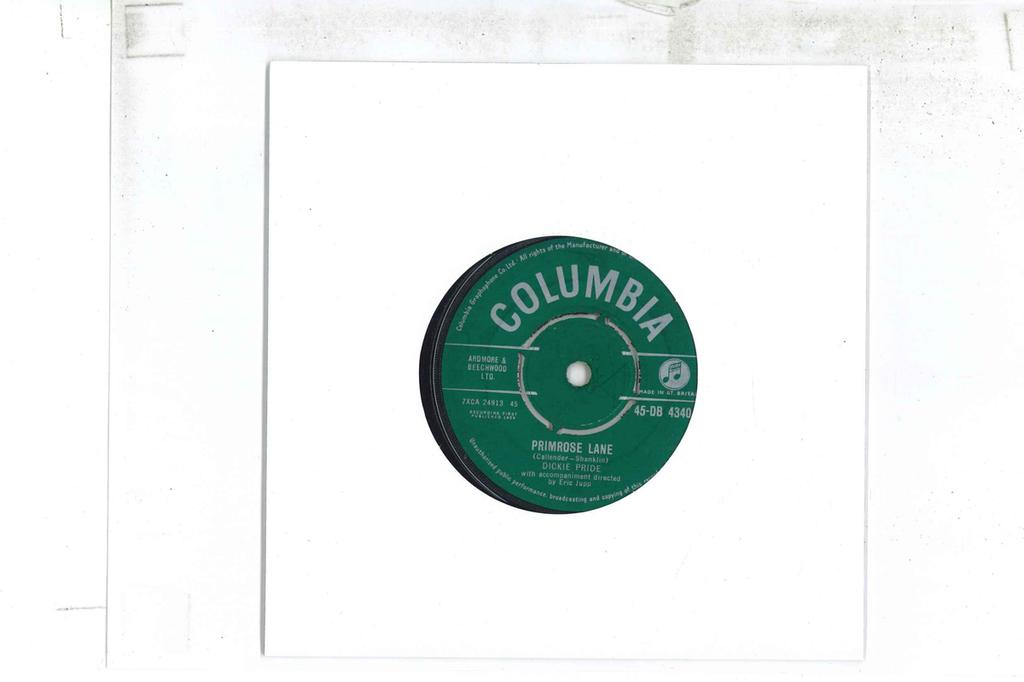 7palcová deska DICKIE PRIDE - Primrose Lane / Frantic 45DB434 COLUMBIA 1959 UK Rock Použitá
