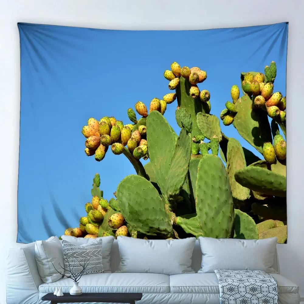 Cactus Plant Wall Tapestry, Desert Nature & Green Succulent Art, Boho Home Decor For Living Room & Bedroom