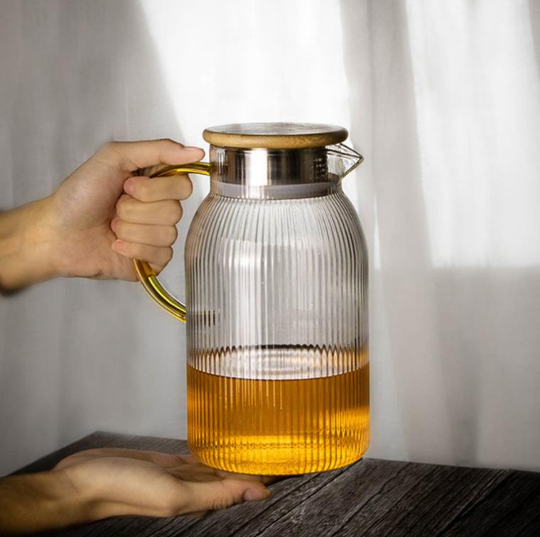 1500ml Glass Water Pitcher with Handle Lid Heat Resistant Cold Hot Kettle Water Cup Set Tea Pot Juice Jug Water Bottle Carafe