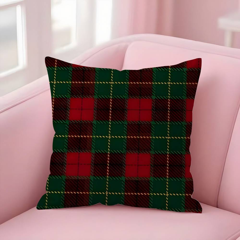 Christmas Plaid Pillow Case Sofa Short Plush Double-sided HD Printing Room Home Office Gift Cushion Cover