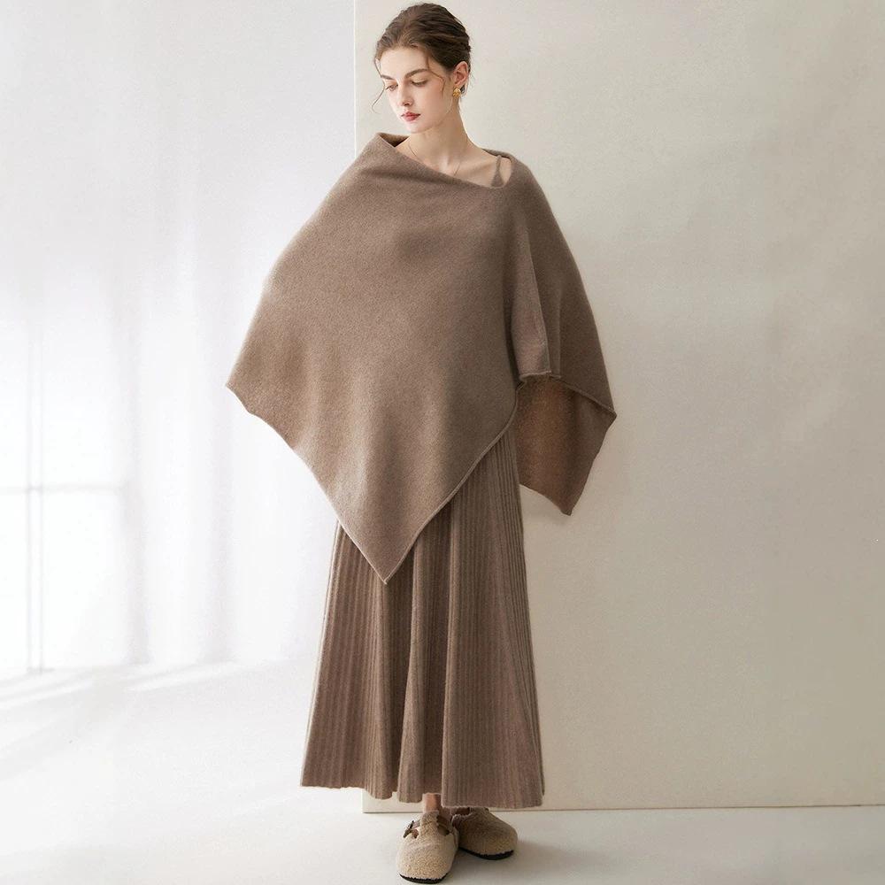 Kangsai Women's Cashmere Shawl: One-Shoulder Irregular Knit Cape Cardigan for Spring & Autumn