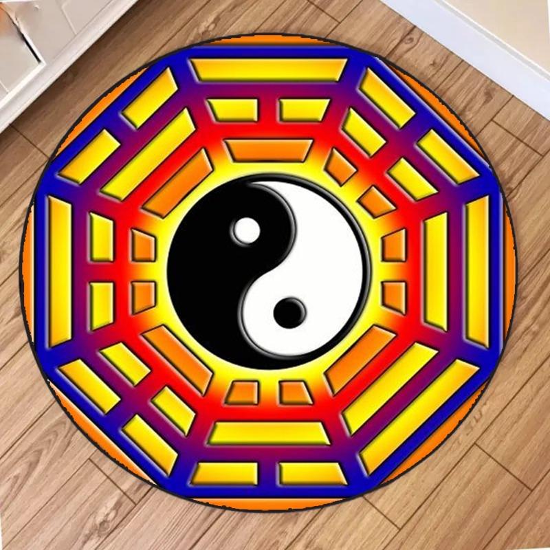 Round Carpet Tai Chi Pattern Circular Floor Mat for Living Room Bedroom Home Decor Easy To Clean Classic Beautiful and Beautiful