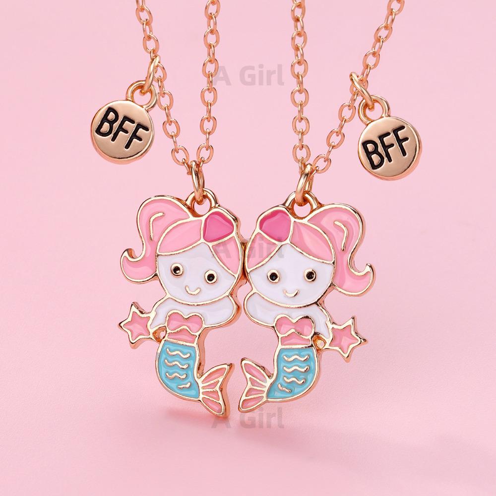 Ein Mädchen 2-teiliges Set Cartoon-Tier-Serie Einhorn Meerjungfrau Capybara Anhänger Beste Freundin Halskette BFF Freundschaft Schmuck Geschenke