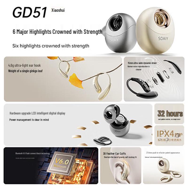 Soaiy GD51 Open-Ear AI Translation Bluetooth Earbuds