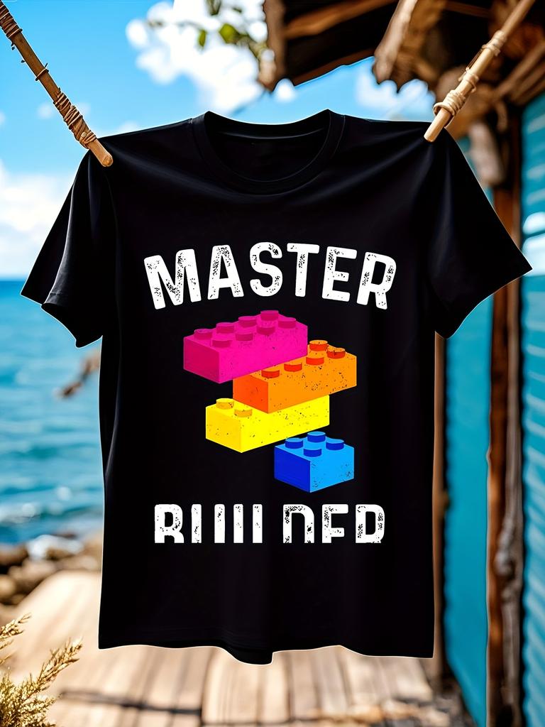 Master Builder Grafik - Schwarzes Bauklotz Design T-Shirt mit dem Text "MASTER REBUILT" T-Shirt